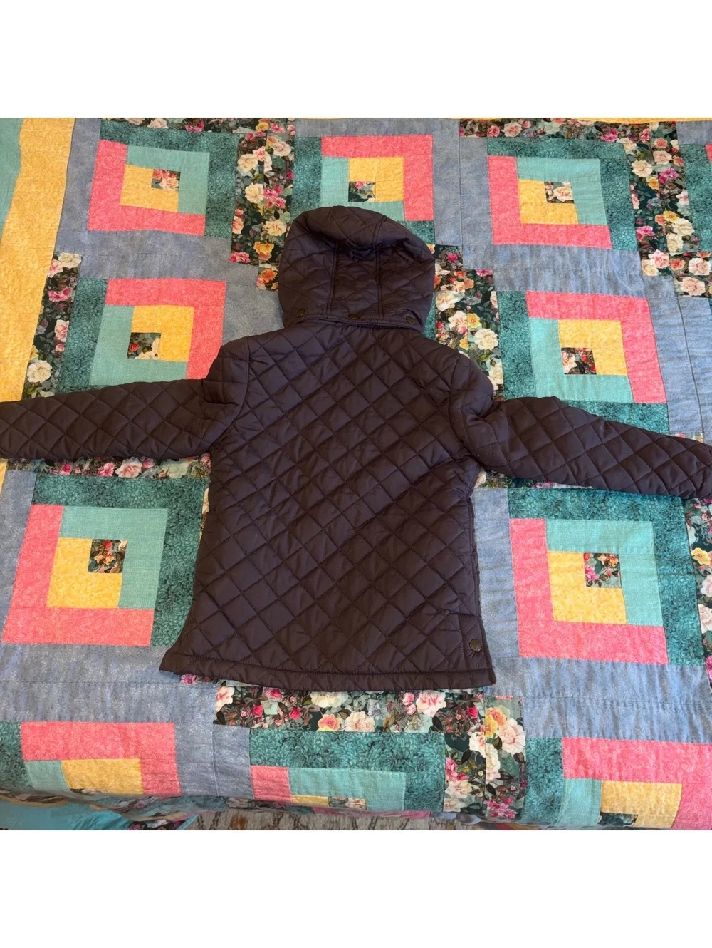 Mini Boden Girls 6-7Y Quilted Hooded Jacket with Floral Lining for Kids